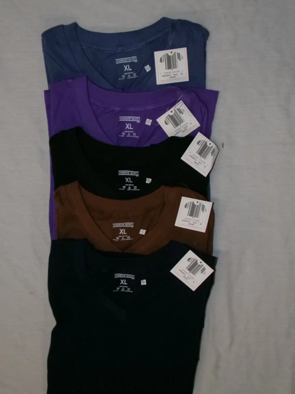 NWT Lot of 5 Andrew Scott Underwear T Shirt Boys sz XL V Neck S/S 100% Cotton